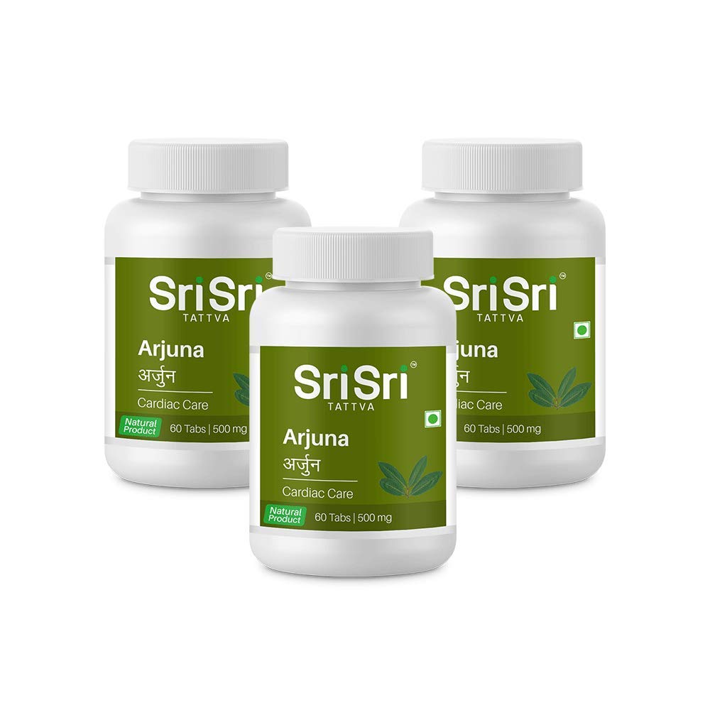 Sri Sri Tattva Arjuna Tablets - 500 mg, 60 Tablets | Heart & Cardiovascular Wellness Support | Supports Healthy Cardiac Function & Cholesterol Wellness; With Arjuna Bark | (60 Tablets x Pack of 3)