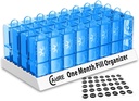 31 Day Pill Organizer AM / PM - Kotak Pil KB Monthly untuk Obat-obatan, Vitamin & Suplemen - Satu Bulan 2 Kali Kasus Pil KB, 4 Minggu Pill Organizer, Biru