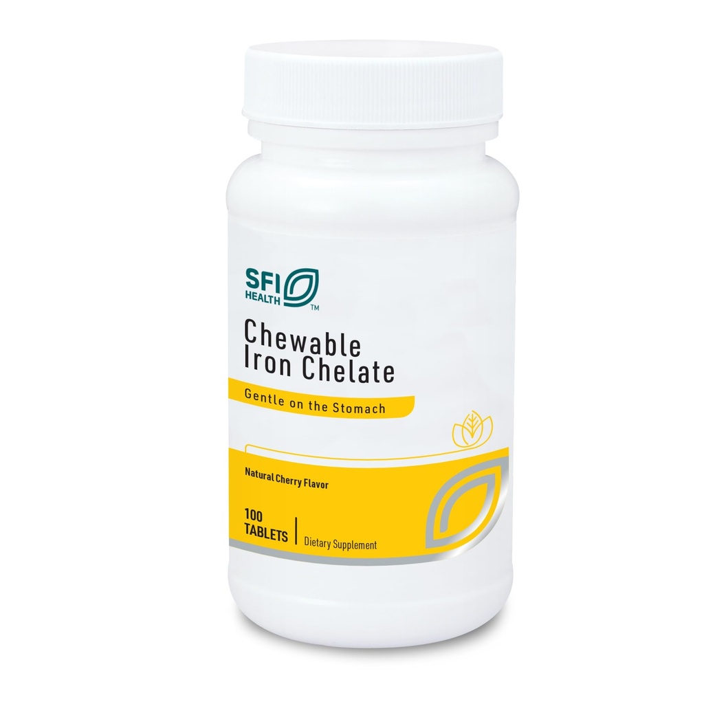 Klaire Labs SFI Health Chewable Iron Chelate - 30 Milligrams Elemental Iron, Easy on The Stomach & Hypoallergenic, Natural Cherry Flavor (100 Tablets)