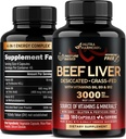Beef Liver Capsules 3000 mg - organiko desiccated Beef Liver - Grass-Fed, Pesticide Free & Pasture Raised - Energia, Garuna, Fokua eta Mood, Skin & Hair Support - B-Complex bitamina - 180 kapsula