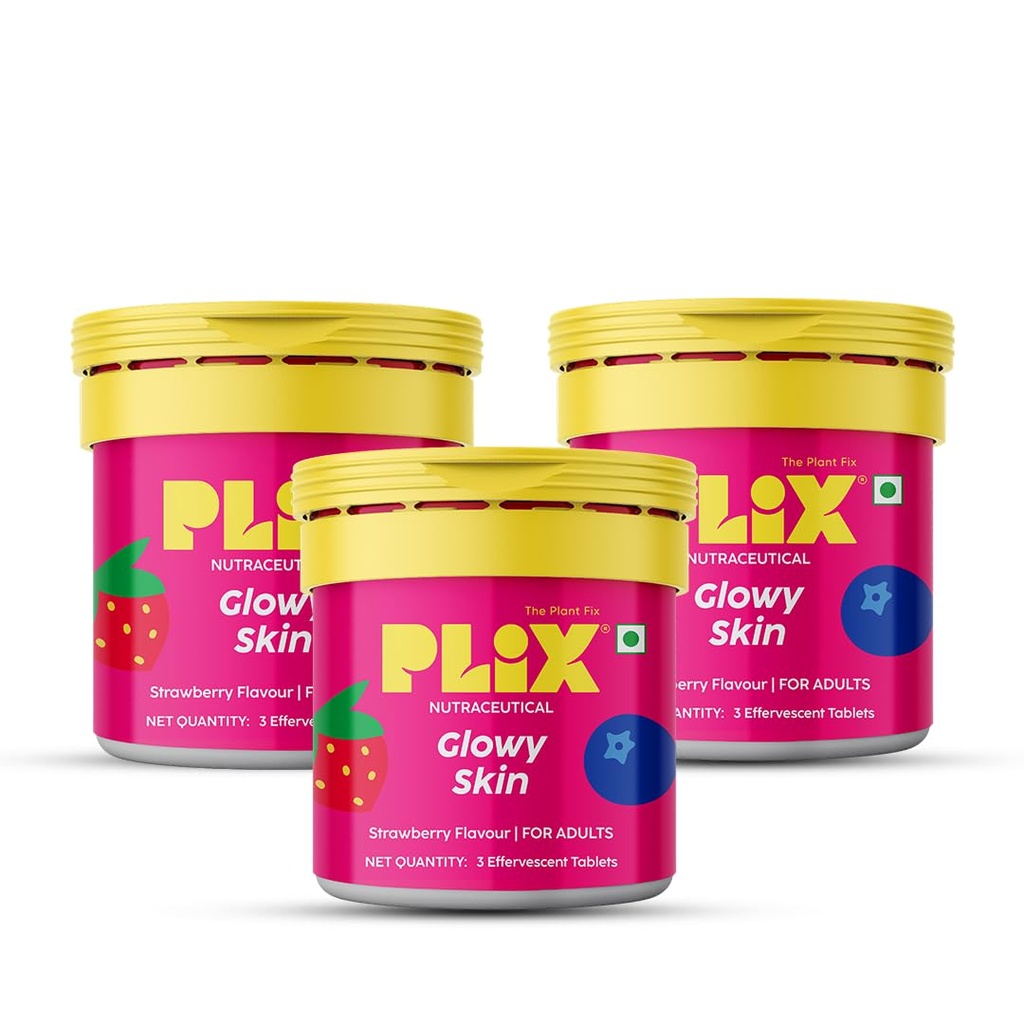 PLIX - THE PLANT FIX Glowy Skin Mini Tablets With 500mg Glutathione & Vitamin C | Vitamin E & Hyaluronic Acid | Gojiberry & Blueberry | Helps Promote Clear & Youthful Skin | For Daily Use | Pack of 3