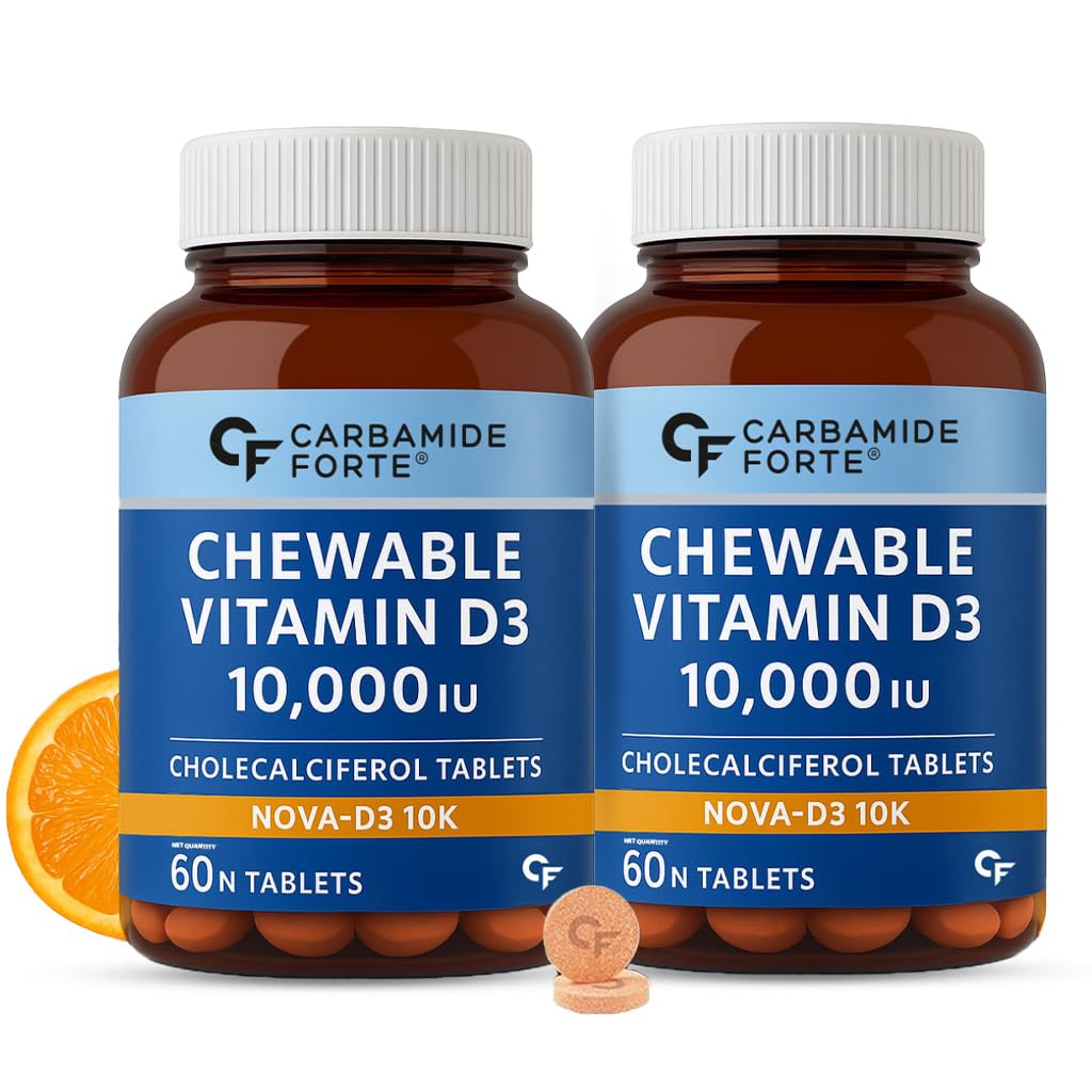 Carbamide Forte Vitamin d3 10000iu | Chewable Vitamin D Tablets | D3 Supplement for Bone & Immunity | Vitamin D3 Supplement for Women & Men | Orange Flavour - 60 Tablets (Pack of 2)