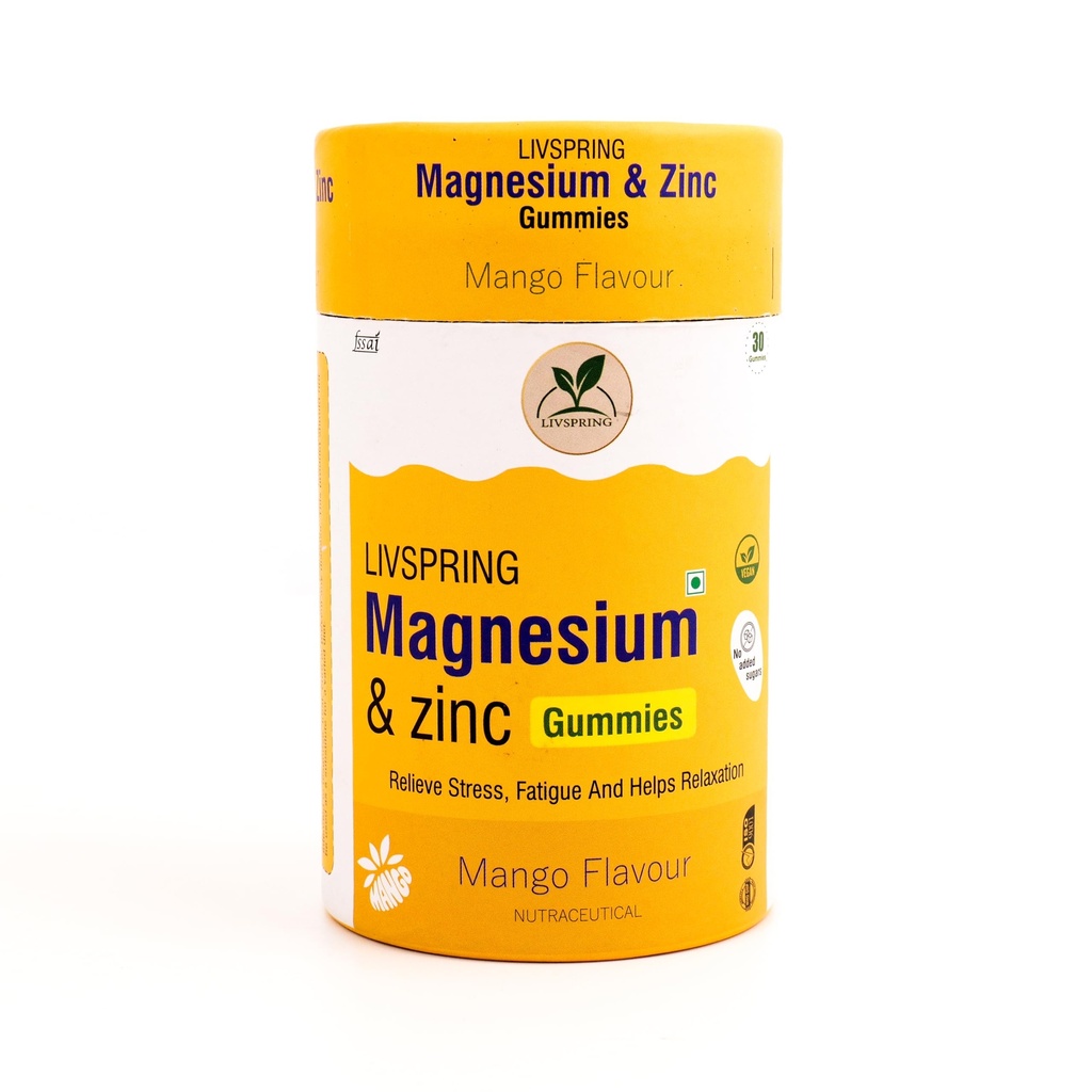 Magnesium & Zinc Gummies | 200 mg Elemental Magnesium | Relieve Stress & Fatigue | Speeds Up Recovery for Men & Women | High Absorption | 30 Gummies in Tasty Mango Flavour | No Added Sugar | 100% Vegetarian