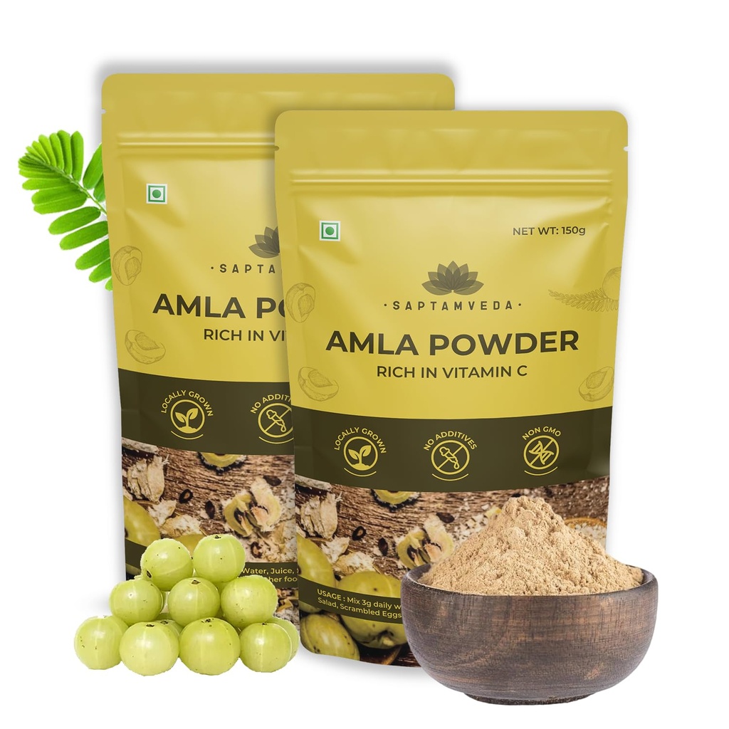 SAPTAMVEDA Amla Indian Gooseberry Powder (300Gm)| Drinking, Eating, Hair Nourishment, Repair Damage Hair & Skin Care,Dried