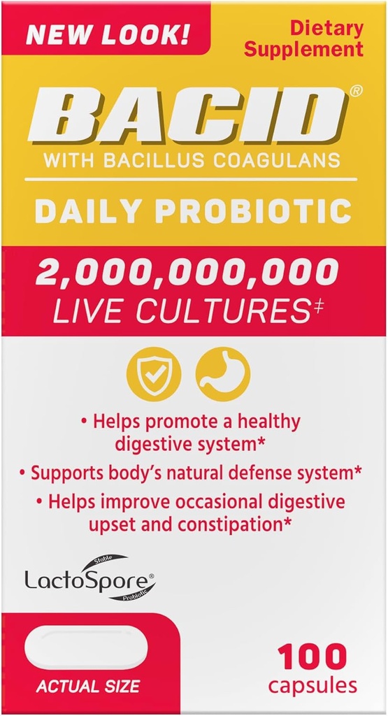 Bacid Probiotic zilnic cu Bacillus Coagulans, Supliment alimentar pentru Digestive Health, 100 capsule