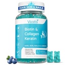 Biotin Gummies with Collagen & Keratin for Hair Skin Nails- Supports Hair Growth and Stronger Nails, Women Men, Kids - 60 Blueberry Flavored Gummies