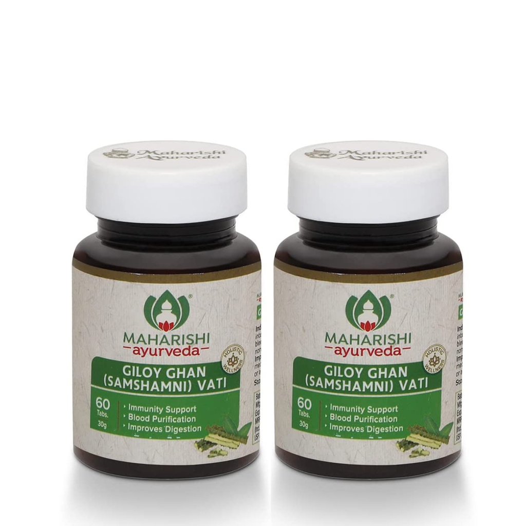 Maharishi Ayurveda Giloy Ghan Vati - Natural Immunity Boosting Tablets | Enhances Strength & Stamina | Fights Fatigue | Detoxifies the Body (Giloy Ghan, 60 Tablets (Pack of 2))