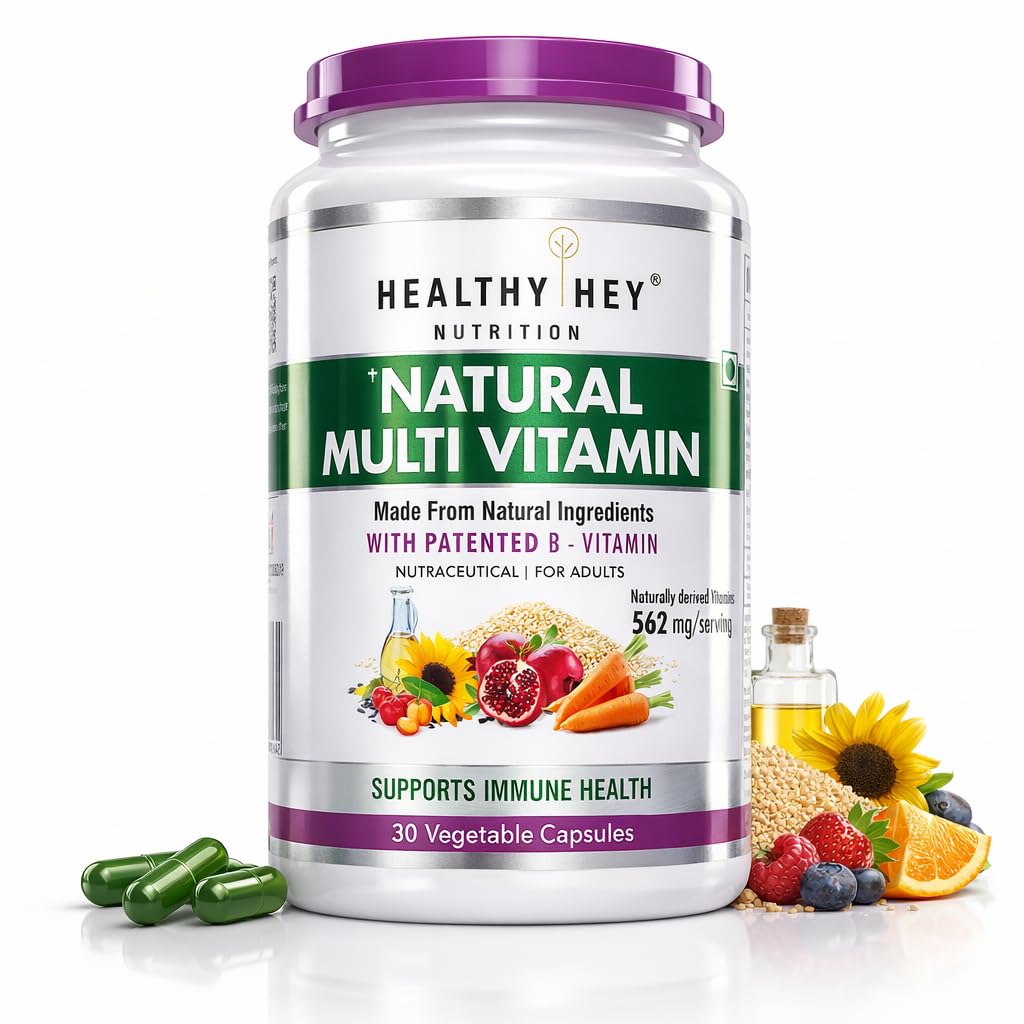 HealthyHey Nutrition 100% Natural Multivitamin from Natural Ingredients & Patented Vitamin B - For Men & Women - 30 Veg. Capsules