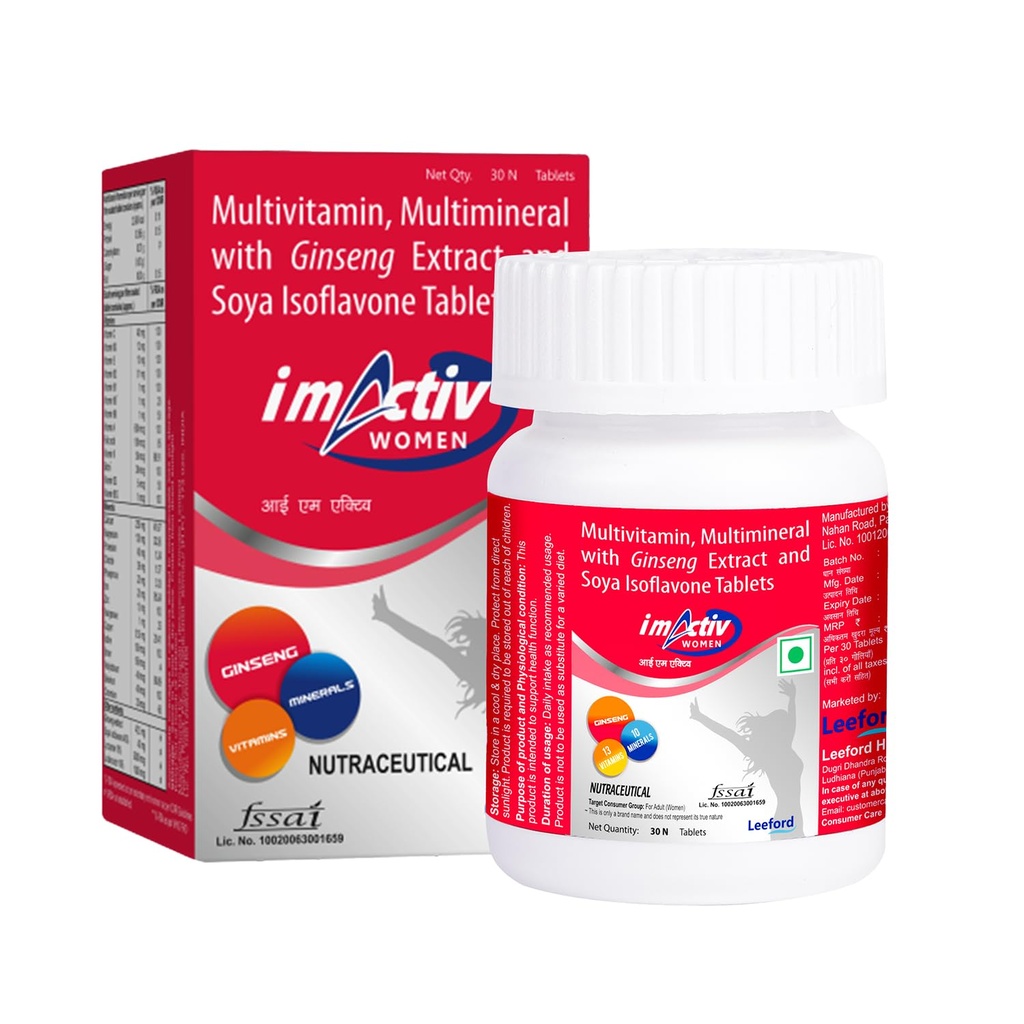 I M Activ Multivitamin Tablets for Women | Daily Nutrition With Vitamin C, B3, E, Isoflavone, Ginseng Ext. & Mineral Blend | For Energy, Immunity & Metabolism Support | 30 Tablets