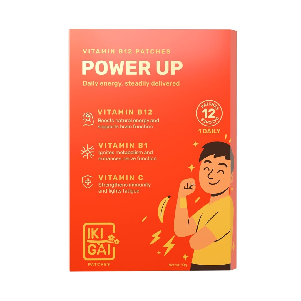 IKIGAI B12 Power Up Patches | 12 Transdermal Patches with Vitamin B12, B1 & C | Boosts Energy, Immunity & Focus | Reduces Fatigue & Improves Stamina