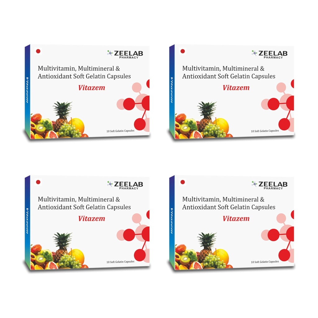 Zeelab Vitazem, Multivitamin, Multimineral and Antioxidant - 10 Soft Gelatin Capsules (Pack of 4) | Non-Veg