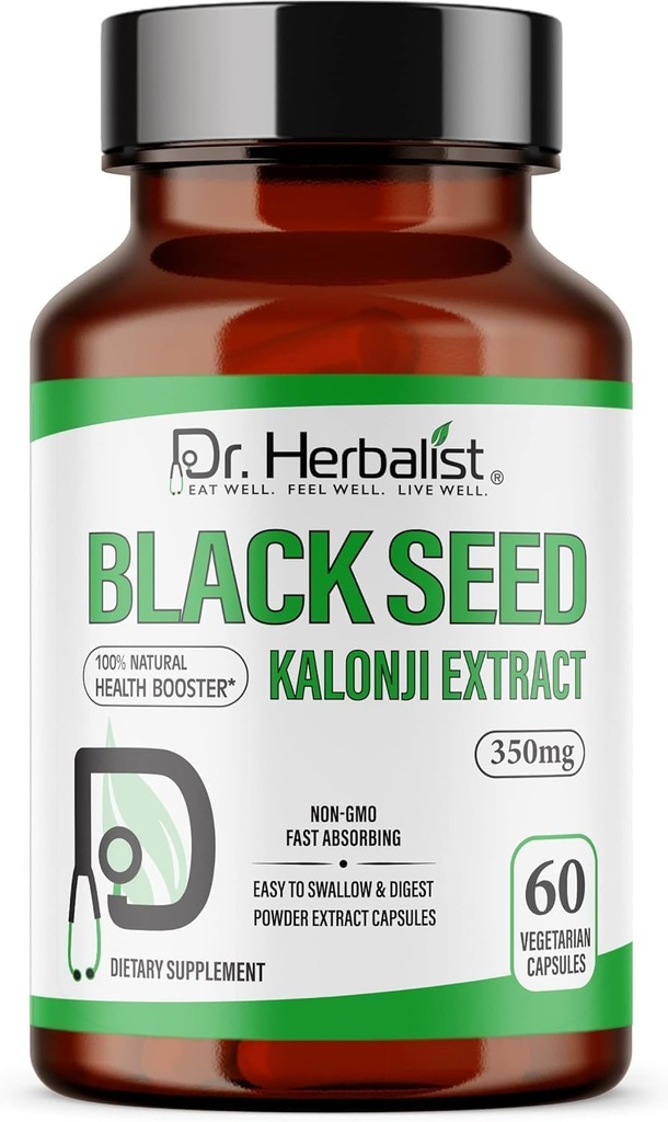 Dr. HERBALIST Black Seed Extract 350mg - 60 Vegan Capsules | 10:1 Extract = 3500mg Raw Black Seed Powder | Premium Nigella Sativa Supplement | Hög Thymoquinone | Natural Wellness Support