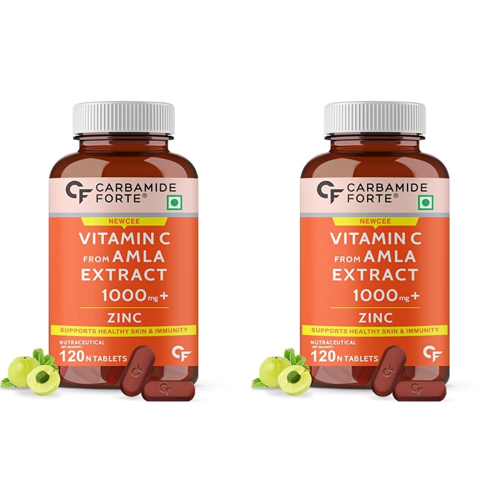 Carbamide Forte Natural Vitamin C Amla Extract With Zinc For Immunity & Skincare - 120 Veg Tablets (Pack of 2)