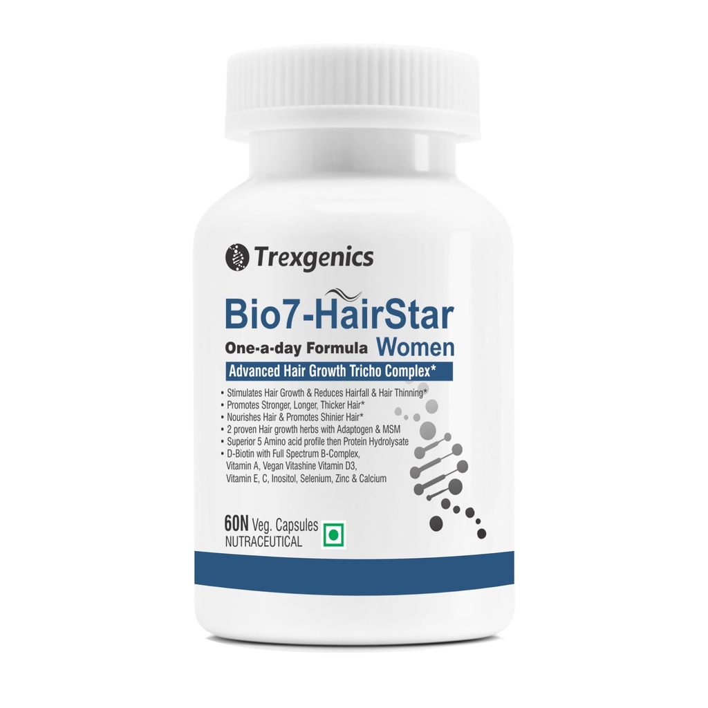 Trexgenics BIO7-HAIRSTAR WOMEN Advanced Hair Support Tricho Complex, ONE-A-DAY Vegatarian, Gluten Free(60 Veg. Capsules) (Pack of 1)
