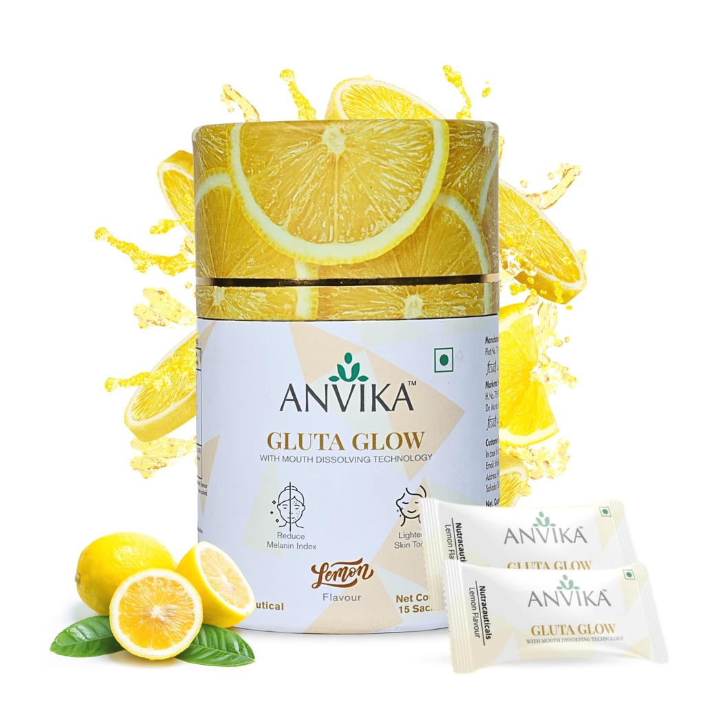 Gluta Glow with L-Glutathione & Vitamin C | Skin Brightening & Antioxidant Support | Lemon Flavor | Mouth dissolving Glutathione | 15 Sachet