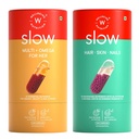 Wellbeing Nutrition Slow Multivitamin & Vegan Omega 3 for Women + Slow Skin Hair & Nails Capsules | Biotin, CoQ10, Iron, Zinc, Keratin, Glutathione & Hyaluronic Acid, 60 Capsules Each