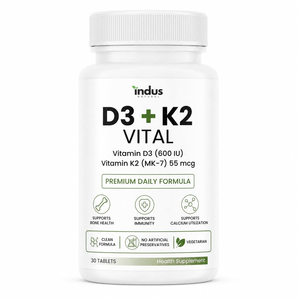 D3 + K2 Vital Tablets, 600 IU D3 & K2 MK-7 55 mcg, No Preservatives, No Artificial Flavors, Lab Tested