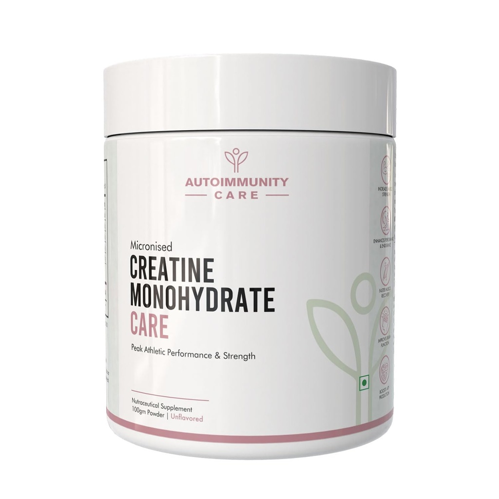 Autoimmunity Care Creatine Monohydrate Care | 100% Pure Micronized Creatine Monohydrate Powder | Micronized creatine Powder Unflavoured for Muscle Strength, Power & Recovery | Pre Workout Supplement Men & Women | 100g