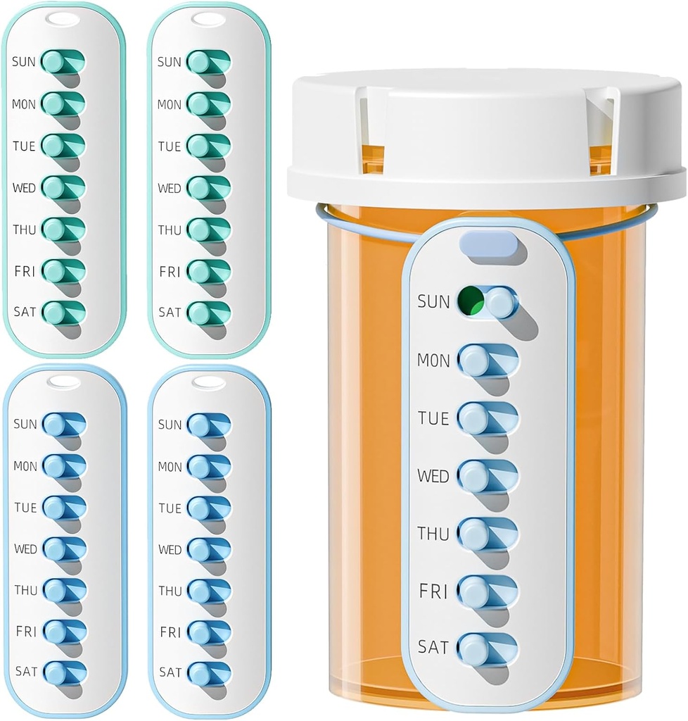 Odaro 4 Pack tablet opomnik, Lanyad ali Nalepka tablete sledilnik, Delo z večino steklenic, Reaser Medicina Tracker Zamenjava vitamina teden (7 dan) Medicina Organizator