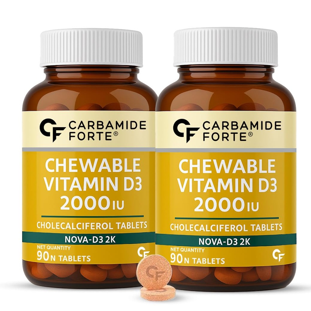 Carbamide Forte Vitamin D3 2000IU | Vitamin D Tablets for Bone & Immune Health | D3 supplement -Cholecalciferol | Vitamin D3 Tablets for Women & Men | Raspberry Flavour - 90 Tablets (Pack of 2)