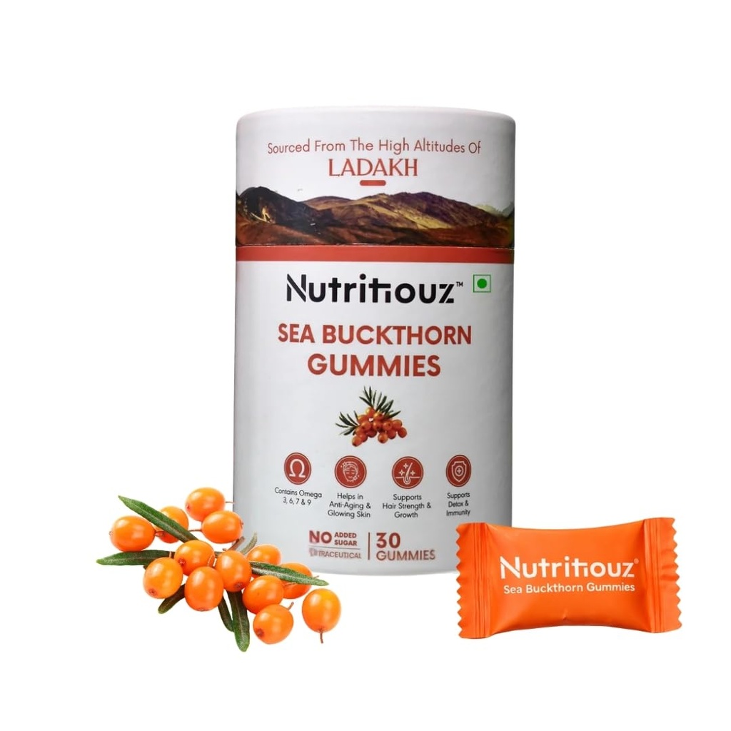 Seabuckthorn Gummies for Immunity & Glowing Skin | Rich in Vitamin C, Omega 3,6,7,9 & Antioxidants | Boosts Immunity, Brightens Skin | Pack of 30 Gummies