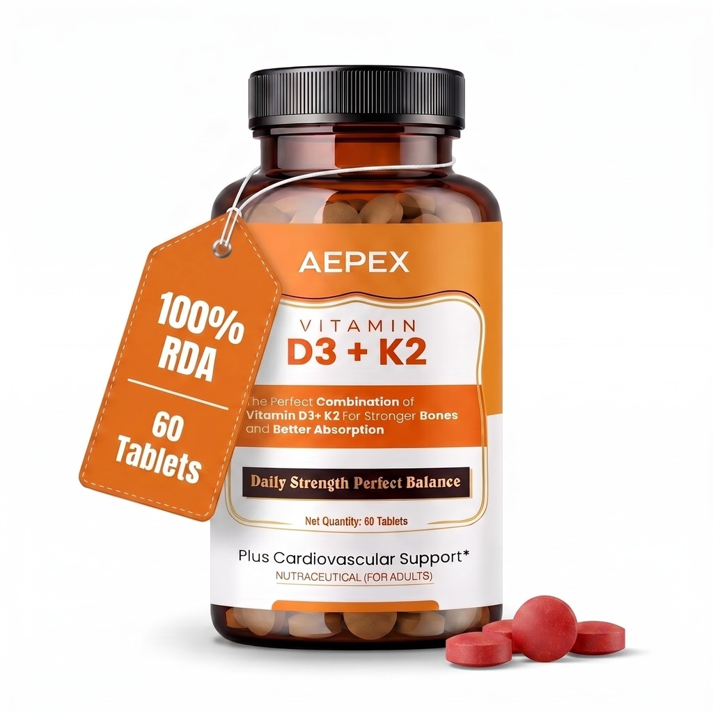 Vitamin D3 K2 Supplement | Vitamin K2 MK7 to support Bone & Heart Health | Veg D3-60 Tablets