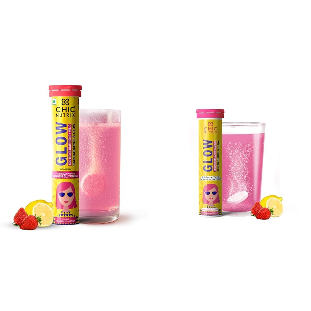 Chicnutrix Glow- 20 Effervescent Tablets| Japanese Glutathione & Vit. C| Antioxidants for clear, glowing skin| Sugar-free, Strawberry-lemon flavour|Chicnutrix Glow Glutathione Effervescent Tablets