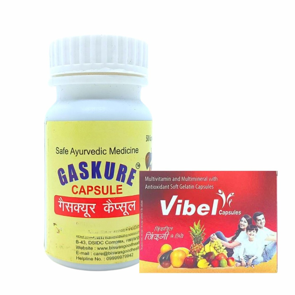 Ayurvedic Gaskure Capsule & Vibel Capsule | Gas | Multivitamin | 50caps + 10caps | Combo Pack