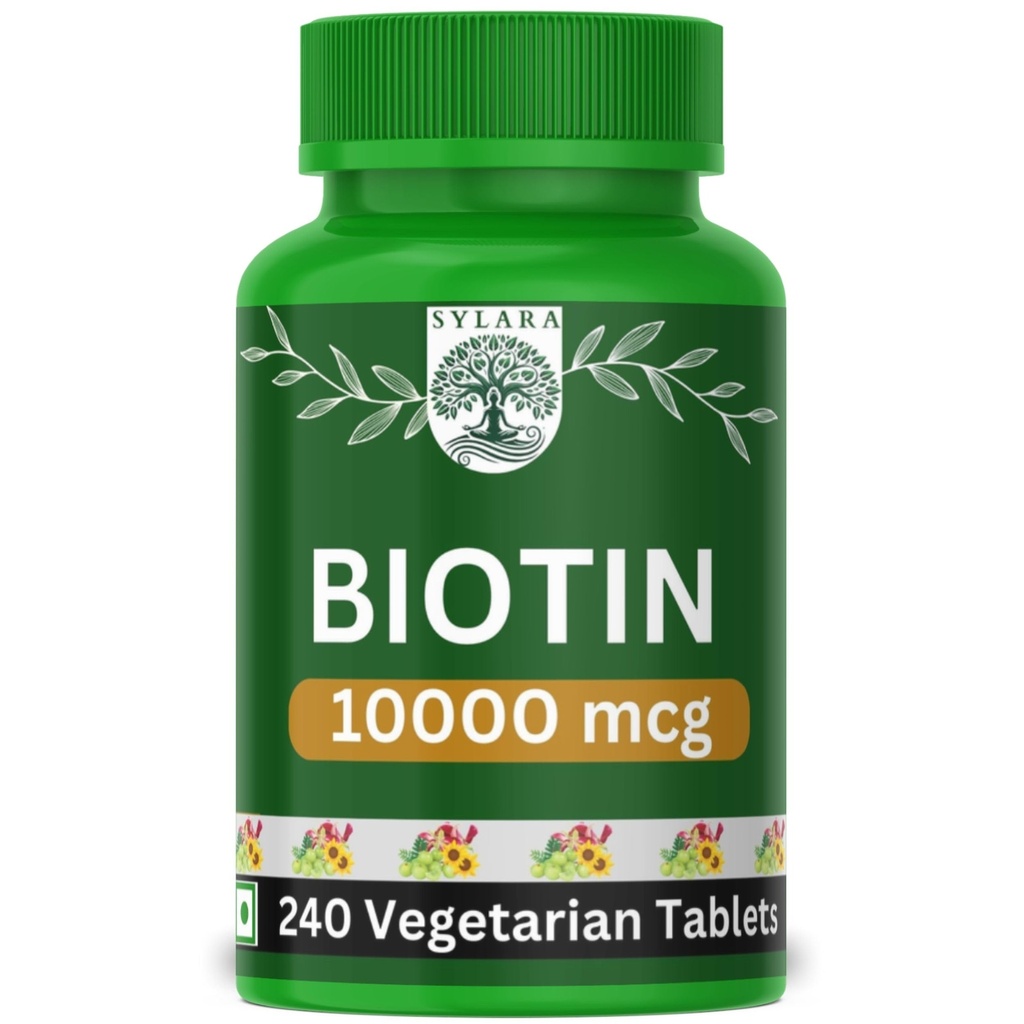SYLARA Biotin 10000mcg - 240 Tablets Capsules Supplement - 10000 mcg Biotin Tablets for Hair Growth