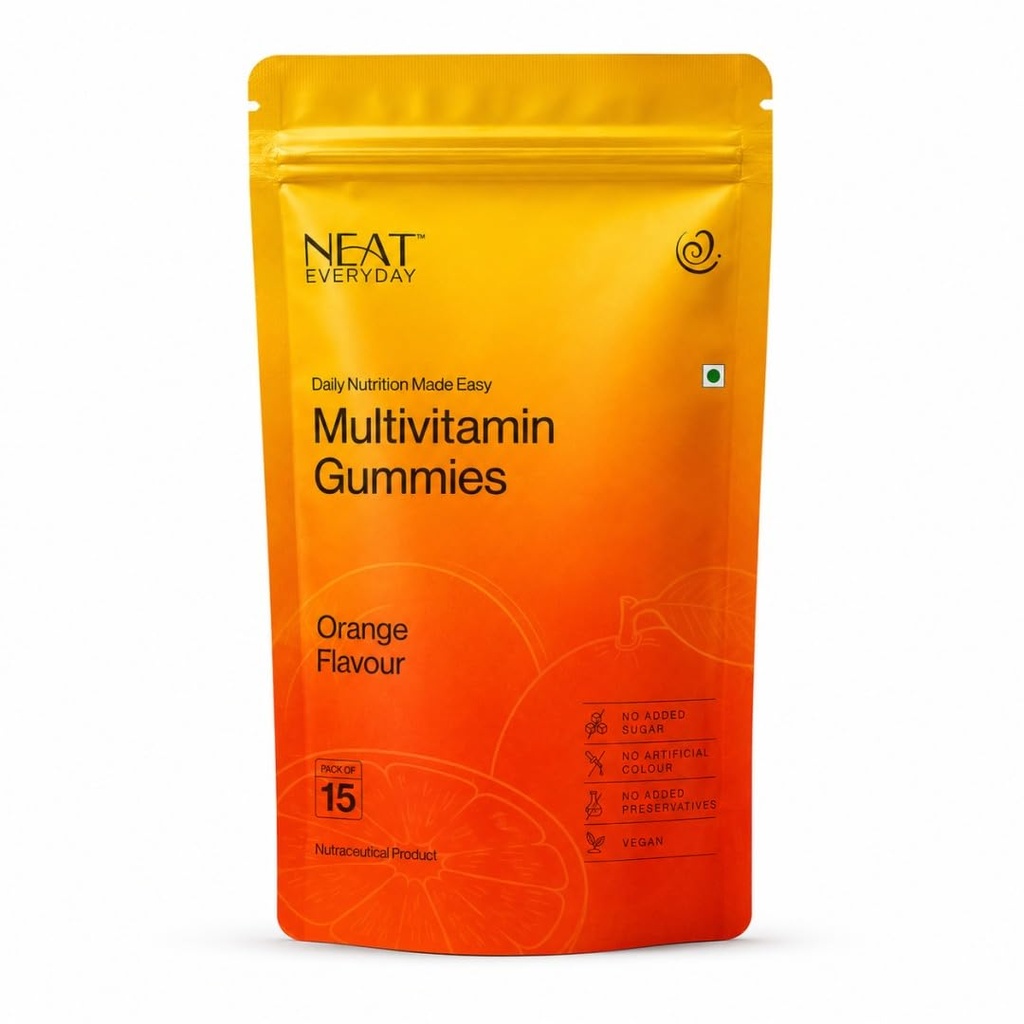 NEAT EVERYDAY Multivitamin Gummies | Orange Flavour | No Added Sugar | Vegan Gummies | No Artificial Colour & Preservatives | Daily Health Supplement | Pack of 15