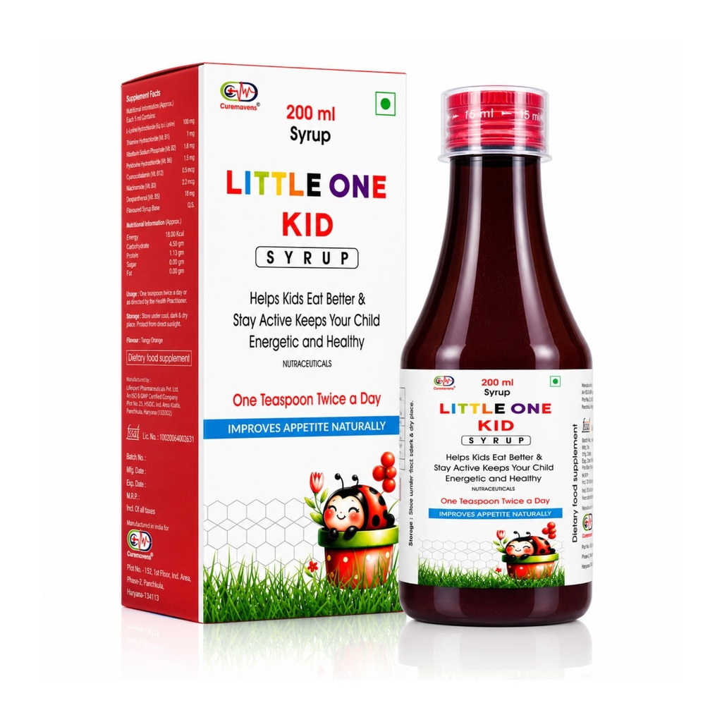Little One Kid Syrup 200ml | Kids Nutritional Supplement with L-Lysine & B-Complex Vitamins | Appetite Support Formula for Children | Orange Flavour