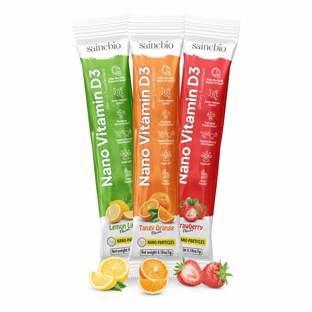 Sainebio Nano Vitamin D3 | 30 Sachets, 600 IU High Absorption | Supports Immunity, Bone Strength, Mood & Vitality | Travel-Friendly Daily Supplement (3 Sachet, Mix Flavour)