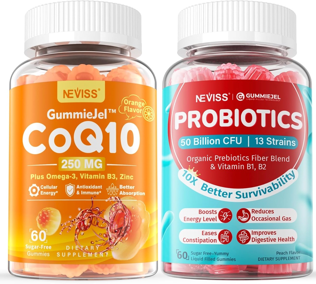 NEVISS CoQ10-250mg / 500mg chicletes preenchidos + chicletes probióticos sem açúcar