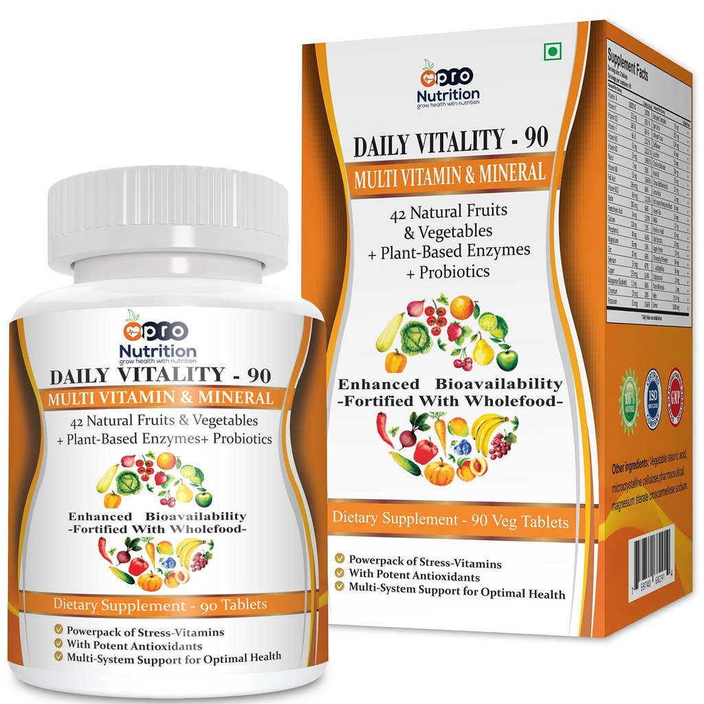 Pronutrition Daily Vitality Multivitamin & Mineral Tablets for Men & Women | 42 Fruits & Vegetables Blend | Enzymes & Probiotics | Immune, Energy & Digestive Support | 90 Veg Tablets