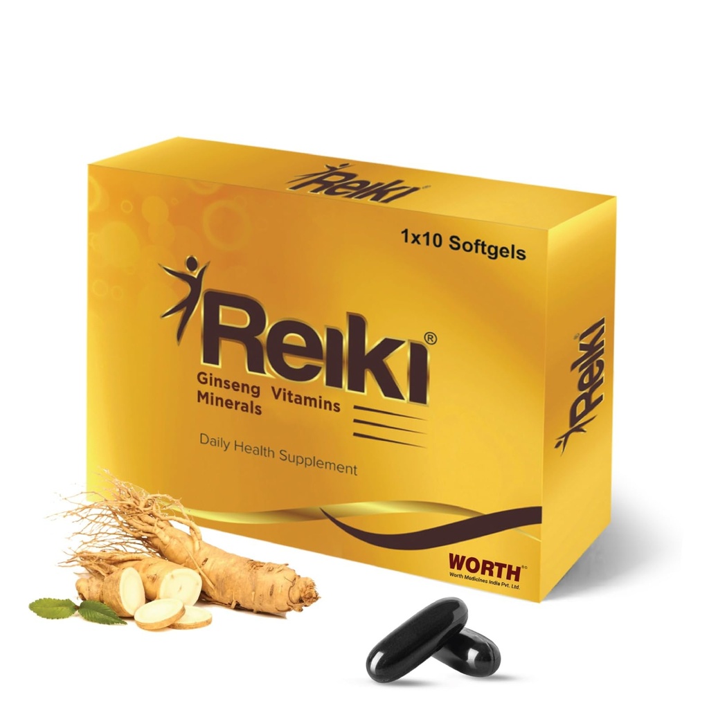 Reiki Multivitamin Capsules (10 Softgel Capsules) | Daily Health Supplement with Ginseng, Vitamins & Minerals | Boosts Energy, Promotes Glowing Skin & Hair, Supports Vision & Anti-Ageing |