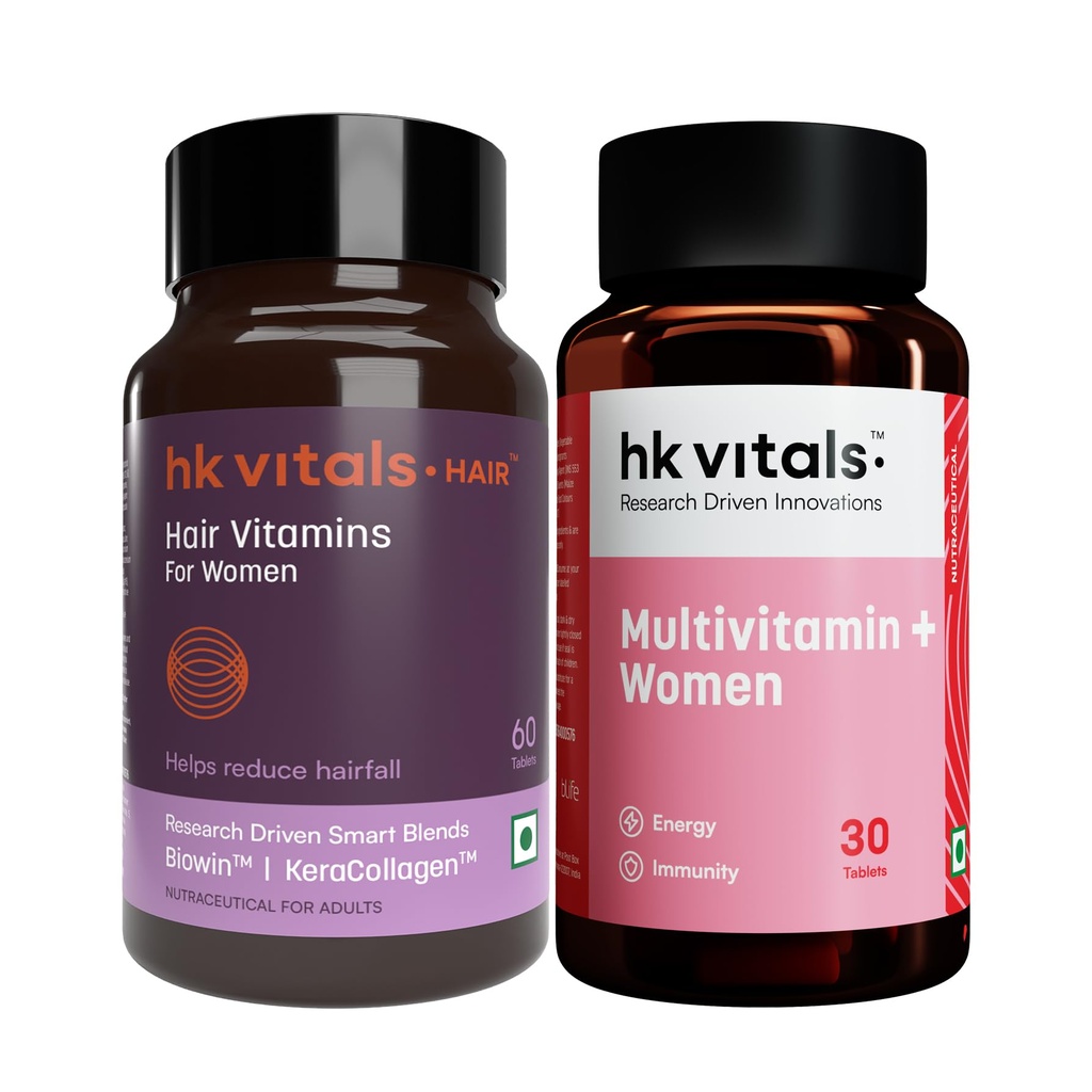 hk vitals Hair Vitamins for Women, 60 Tablets + Multivitamin Plus Women