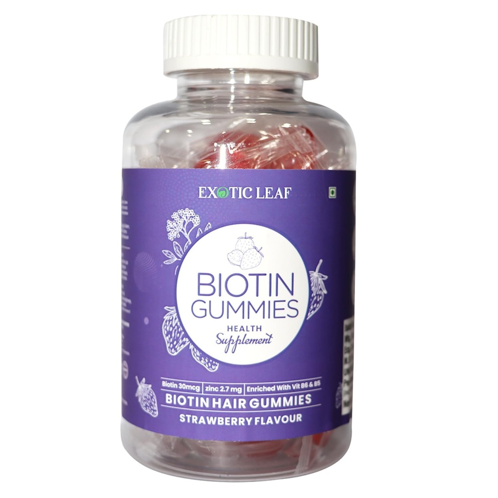 Biotin Hair Gummies, For Strong and shiny Hairs, Radiant Skin, and Enriched with Biotin, Zinc, Folic Acid, Vit B6, Gummies