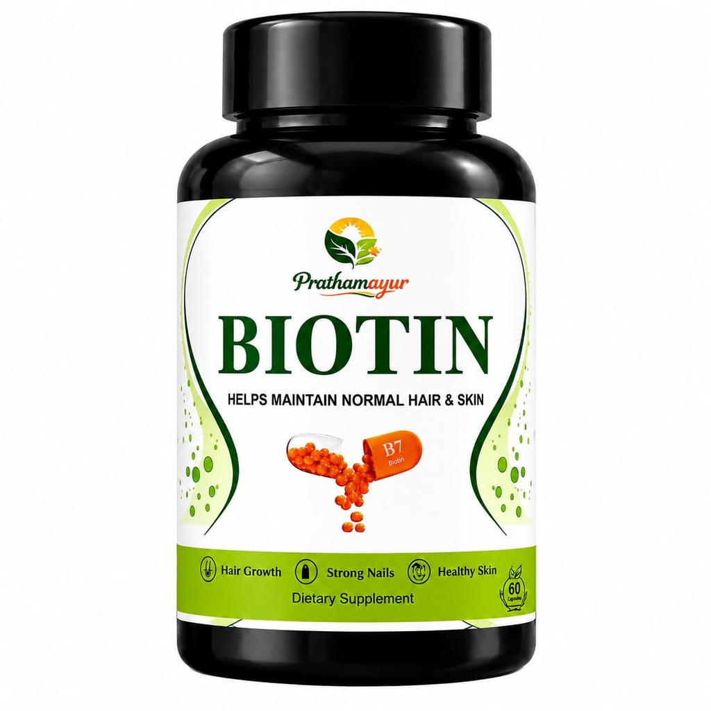 Biotin Capsules for Hair, Skin & Nails | Vitamin B7 Biotin Supplement | Biotin Capsule for Hair Growth Support | Easy Daily Wellness | 60 Veg Capsules