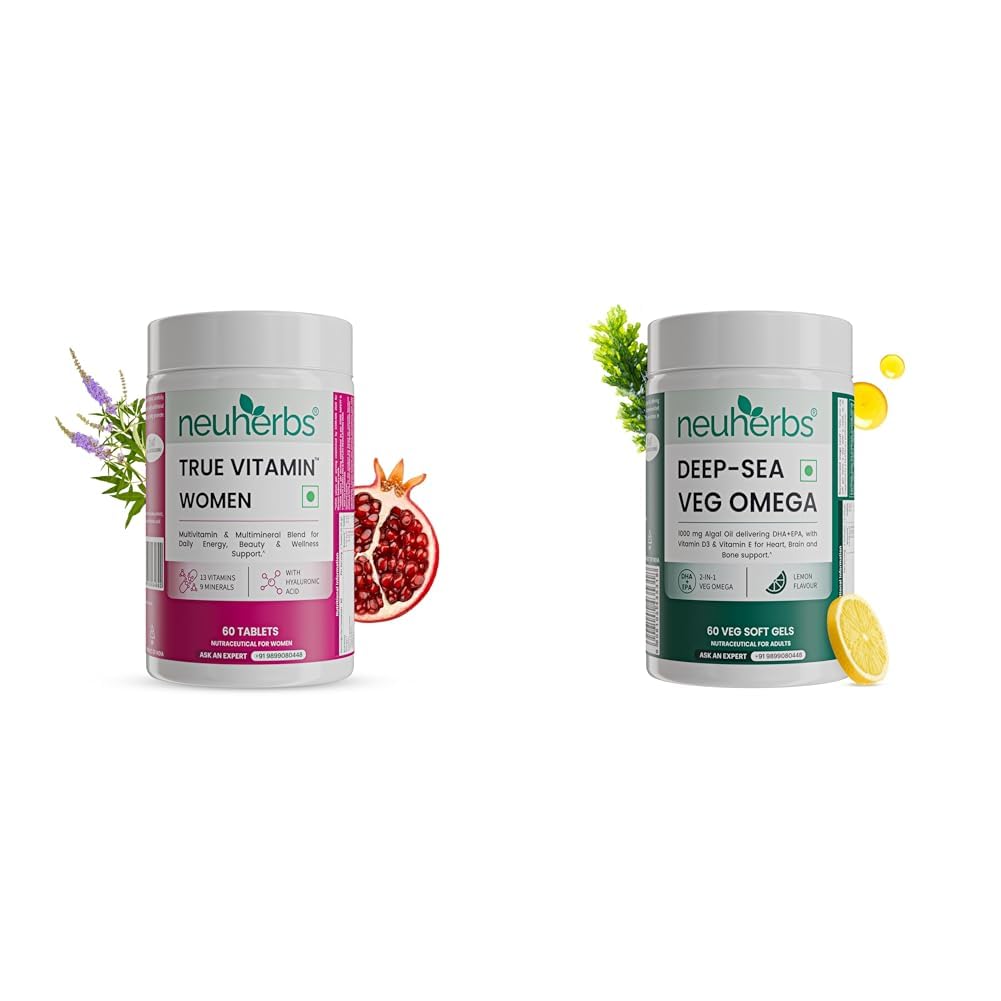 Neuherbs Multivitamin Tablets for Women 60 Count | True Vitamin Women Multivitamin with Vitamin C, B12, D, Iron, Zinc & Magnesium | Supports Energy, Skin, Hair & Overall Health|Neuherbs Deep-Sea Veg