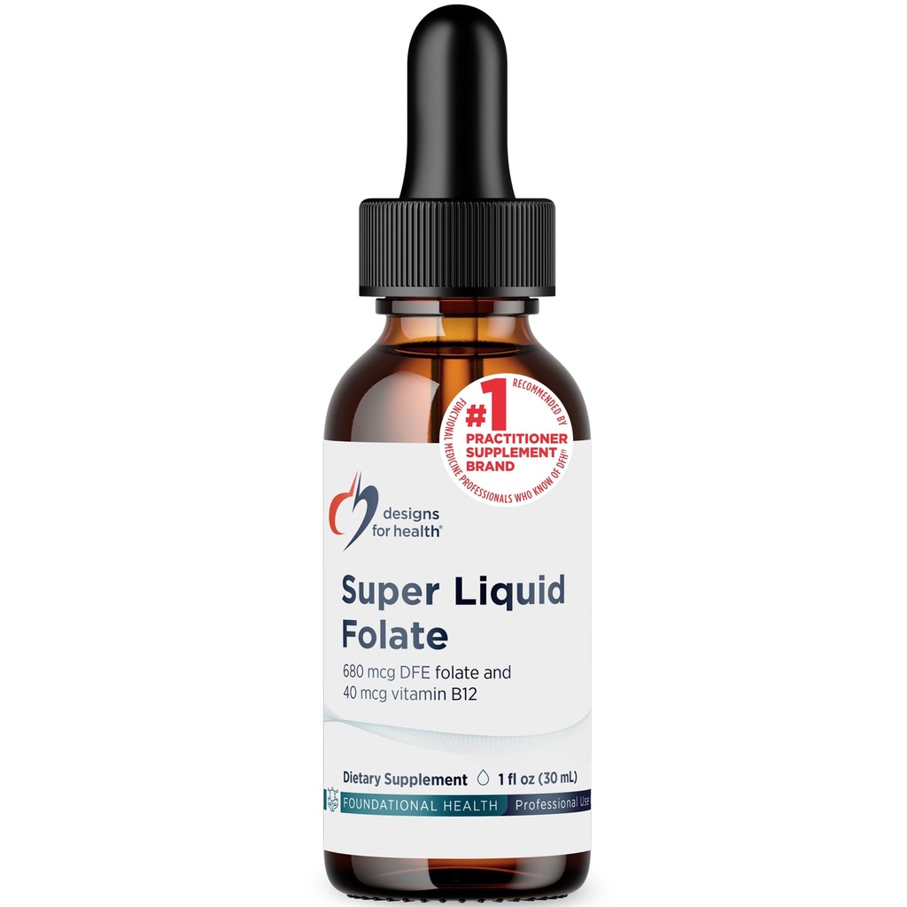 Designs for Health B12 + Folate Drops - Super Liquid Folate with Vitamin B12 as Methylcobalamin - 400mcg Folate + 40mcg Methyl B12 per Drop, Non-GMO + Vegetarian (660 Servings / 1 Fl Oz)