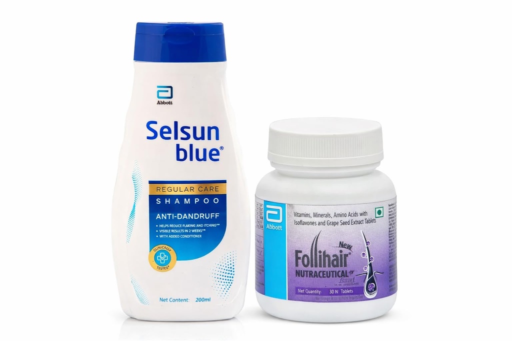 Follihair New 30 Tablets + Selsun Blue 200ml Shampoo Combo