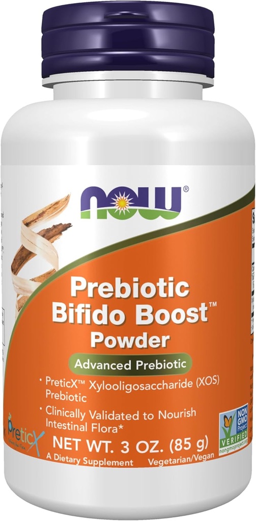 NOW maisto papildai, Prebiotic Bifido Boost su PreticX ™ Xiloigosacharidu (XOS) Prebiotic, milteliai, 3-Ounce