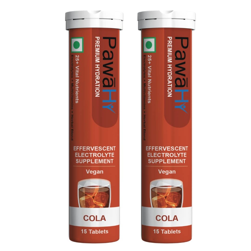 PawaHy Electrolyte Energy Reload Instant Hydration with Immunity Building, Ashwagandha, Vitamin C, Zinc, Multivitamins & Herbs-Pack of 2 (30 Tablets) -Orange (Cola)