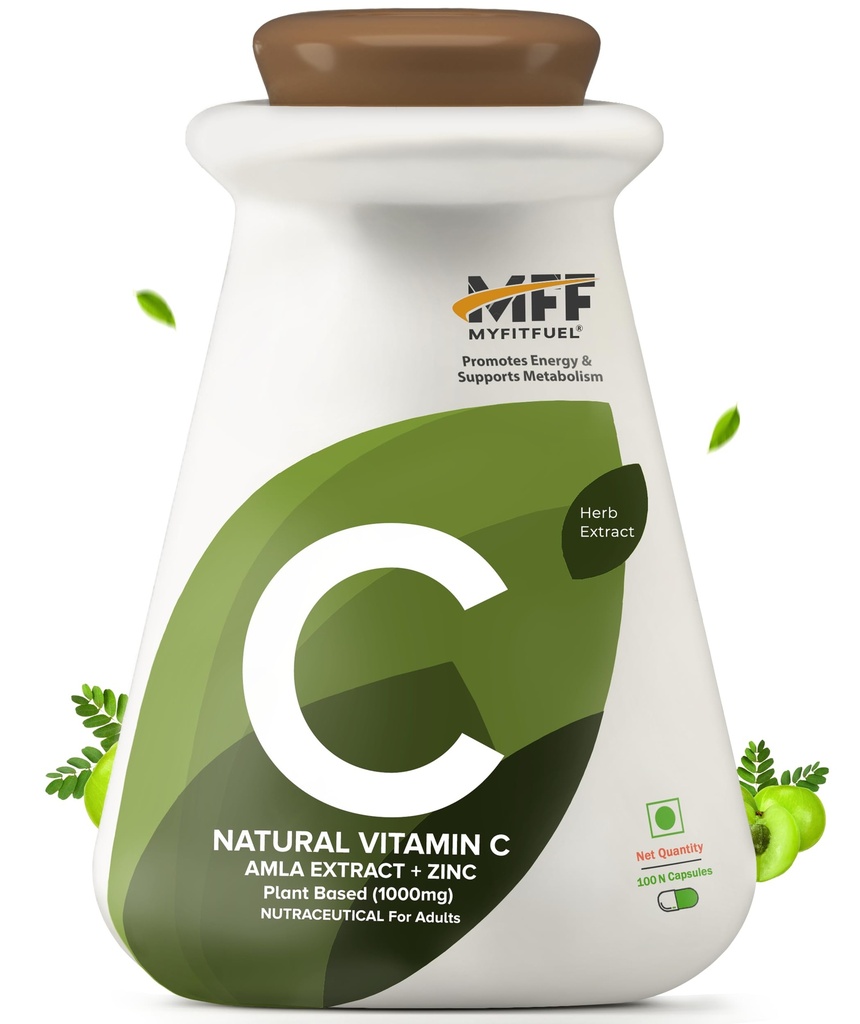 MyFitFuel Natural Vitamin C with Zinc, From Amla Extract Plant Based, (1000 mg), (100 Capsules) | Immunity, Skin Care & Antioxidant for Men & Women