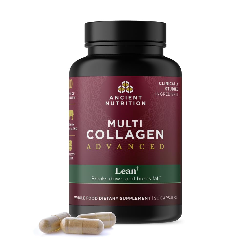 Ancient Nutrition Multi Collagen Advanced Lean with Probiotics, Hydrolyzed Collagen Peptides Supports Healthy Weight Loss and Fat Loss, 90 Count