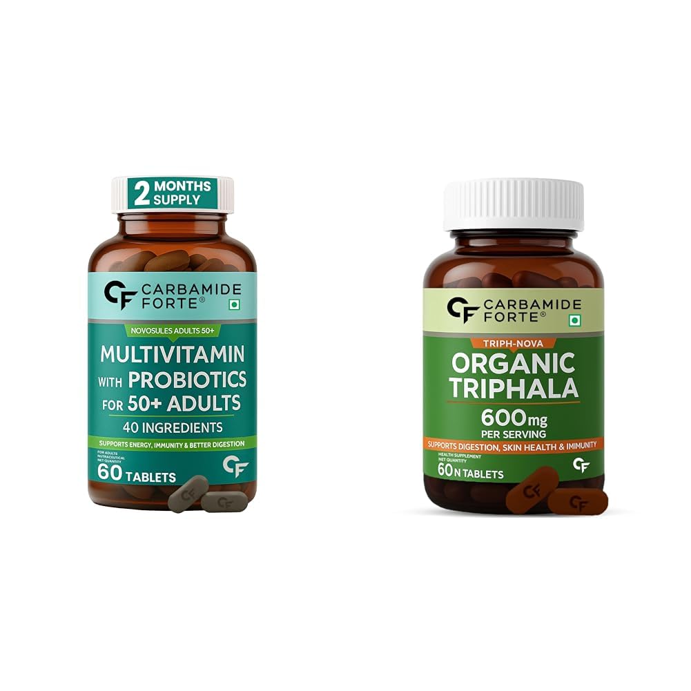 Carbamide Forte Multivitamin Tablets For Adults 50+ - 60 Veg Tablets & Triphala Tablets 100% Organic - 60 Tablets