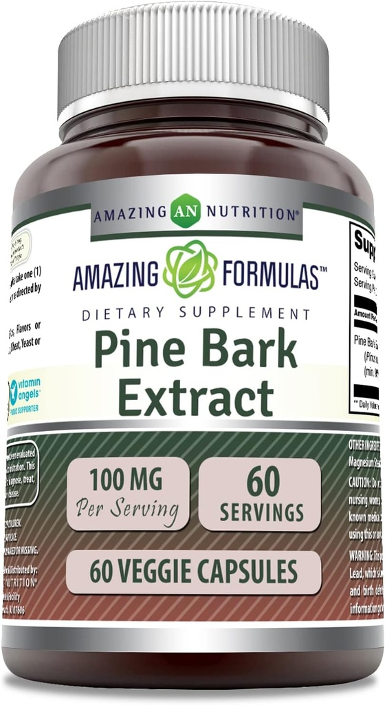 Erstaunliche Formeln Pine Bark Extrakt 100 Mg | Vegetarische Kapseln Ergänzung | Non-GMO | Gluten-Free | Non-GMO | Gluten-Free | 1 Pack | 60 Count