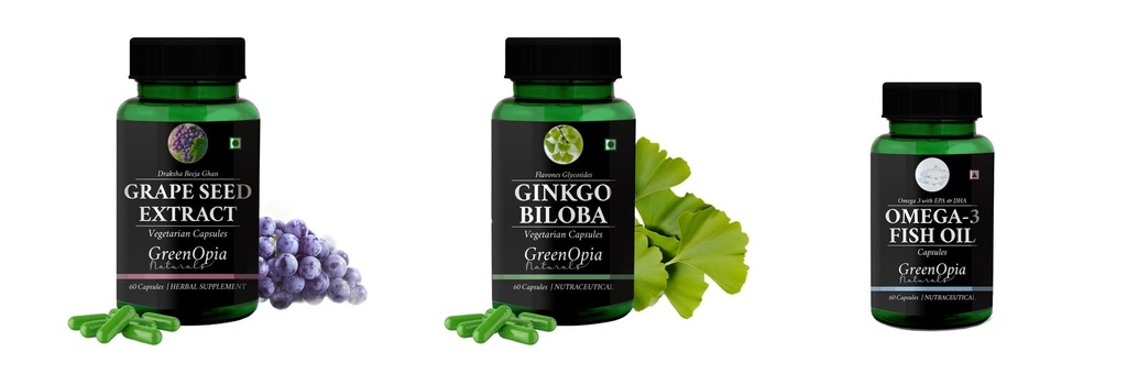 Grape-seed-extract-60-vegetarian-capsules, Ginkgo-biloba-vegetarian-capsules, Fish-oil-capsules Combo | Convenient Nutrition & Wellness Routine | Multi-Product Pack