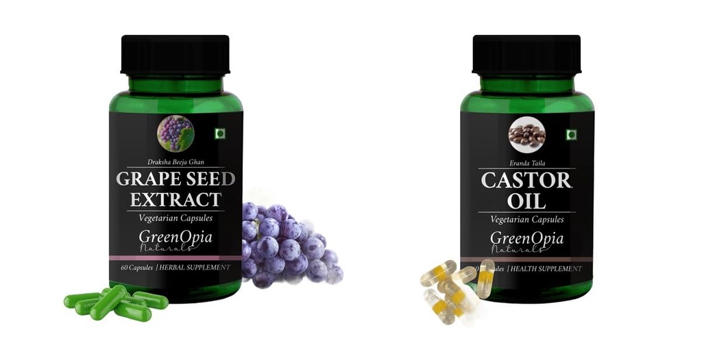 Grape-seed-extract-60-vegetarian-capsules, Castor-oil-vegetarian-capsules Combo | Convenient Nutrition & Wellness Routine | Multi-Product Pack