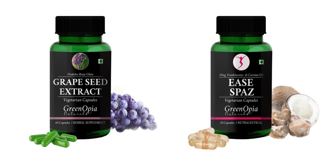 Grape-seed-extract-60-vegetarian-capsules, Ease-spaz-vegetarian-capsules Combo | Convenient Nutrition & Wellness Routine | Multi-Product Pack
